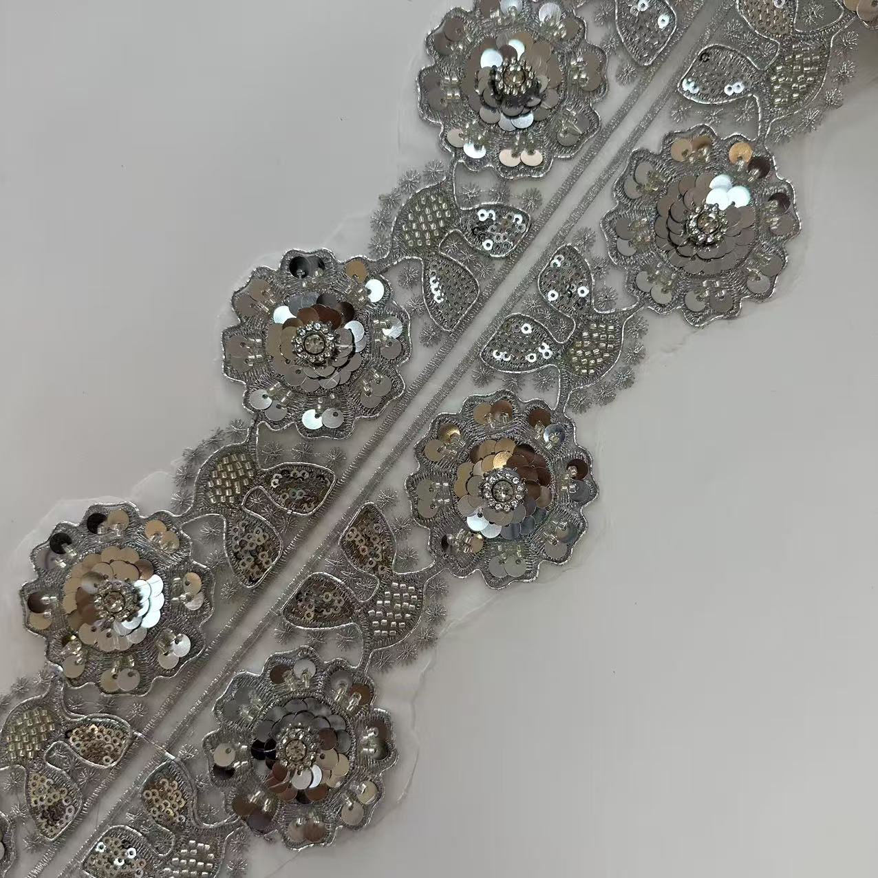 silver floral trimming