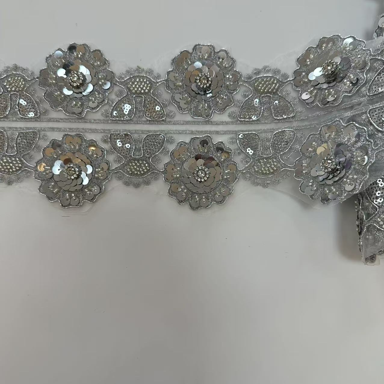 silver floral trimming