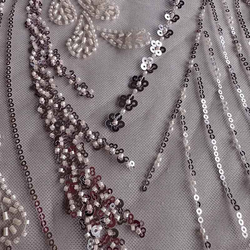 QAF10003 Ornate beaded Lace Fabric