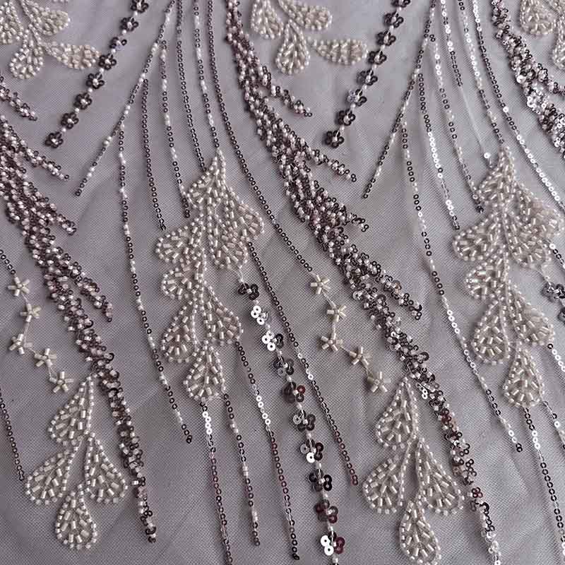QAF10003 Ornate beaded Lace Fabric