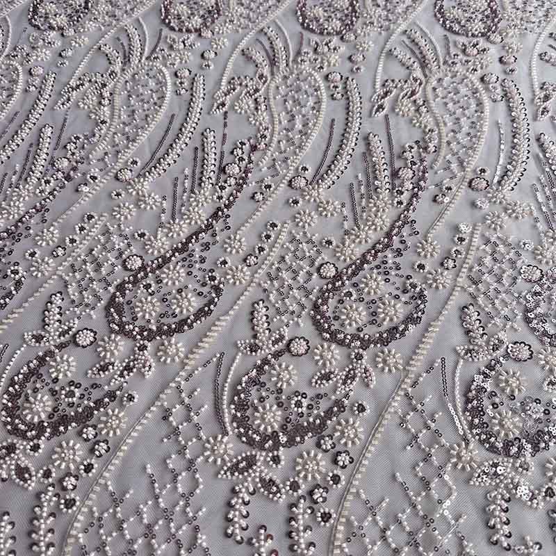 QAF10015 Paisley Beaded Lace Fabric