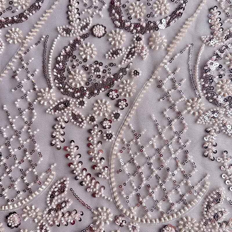 QAF10015 Paisley Beaded Lace Fabric