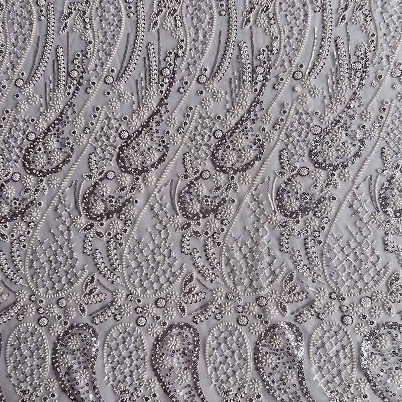 QAF10015 Paisley Beaded Lace Fabric