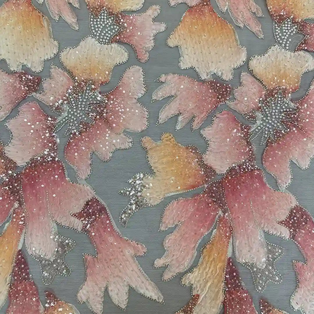 QAF260807 maple leaf multi-color embroidery fabric