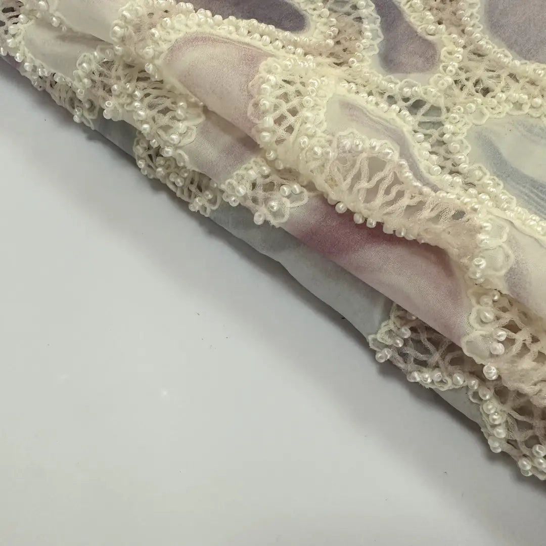 QAF260812 hollow out with mesh tape embroidery on printed chiffon