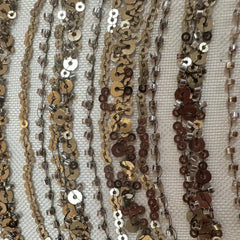 QAF260819 Brown Wave stripe sequins on Mesh fabric