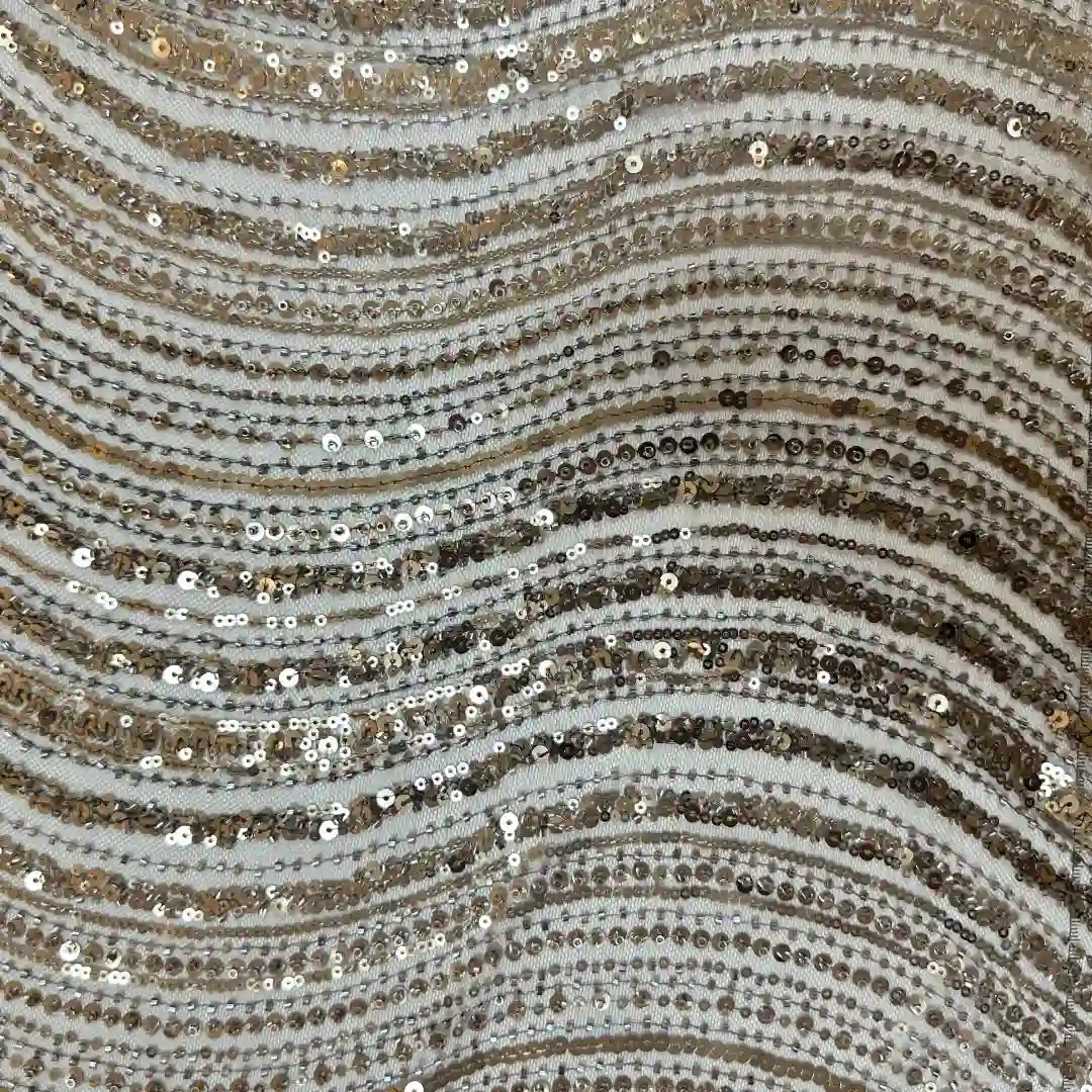 QAF260819 Brown Wave stripe sequins on Mesh fabric